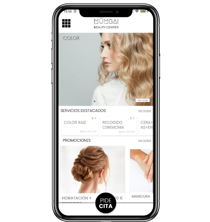Captura completa de la app del salón
